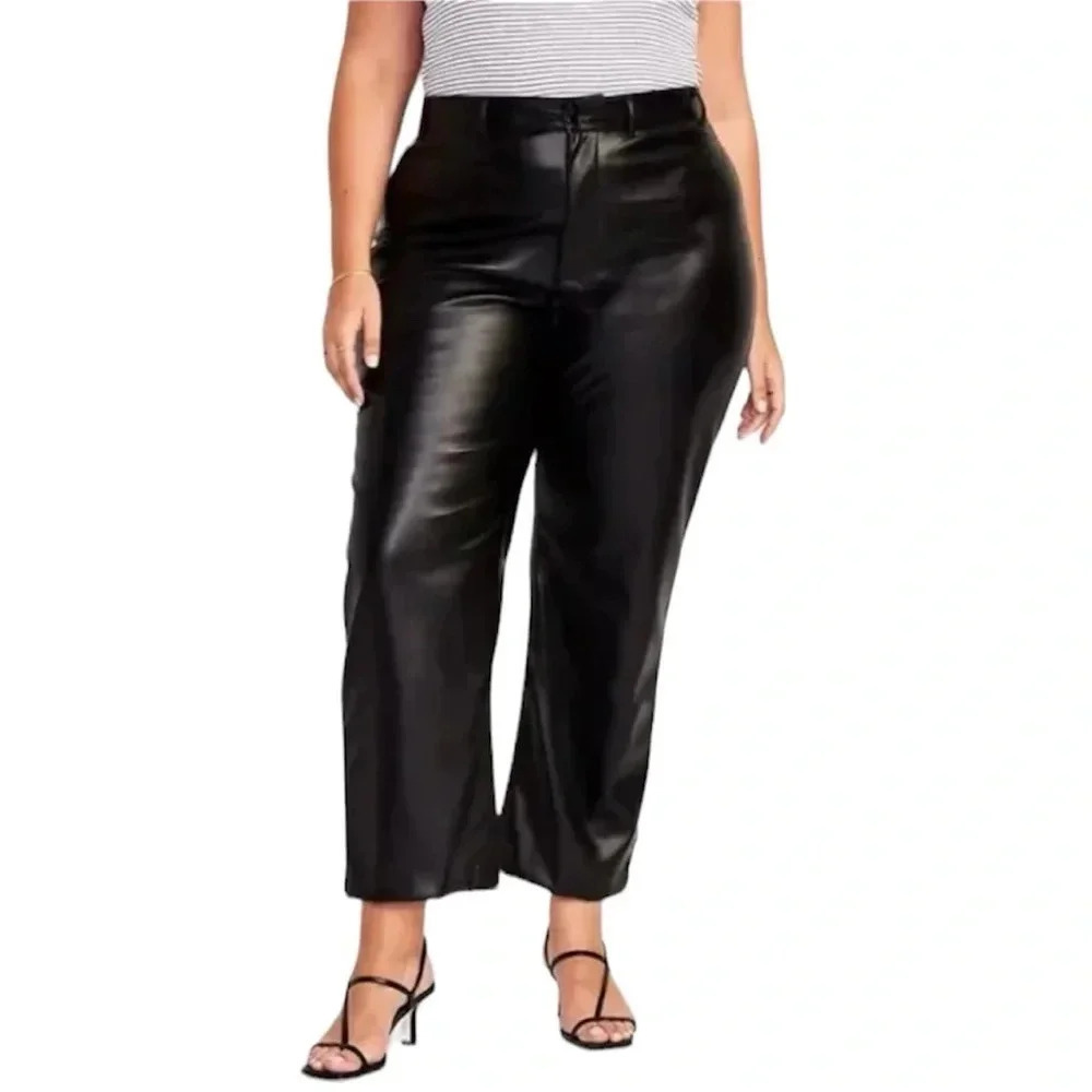 Old Navy Wide Leg Faux Leather Pants Size 20 Black High Rise Grunge Goth NWOT